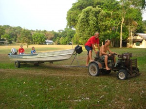 Austin tractor taking boat to river 2010