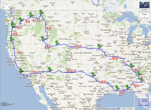 Our planned route is in a large 7,000 mile loop