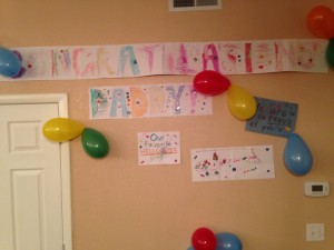 This is what Brian came home to today. The kids are excited for their Daddy!