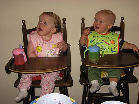 Anna and Ben in their new Bolivian high chairs