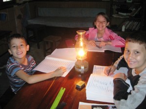 On rainy, dark days like today, we need a lamp in the school to see for the first hour or sometimes more!