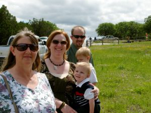 Julie admired the bluebonnets and other Texas widlflowers with our friends Colin and Brenda Curry and their sons, Jordan and Riley.
