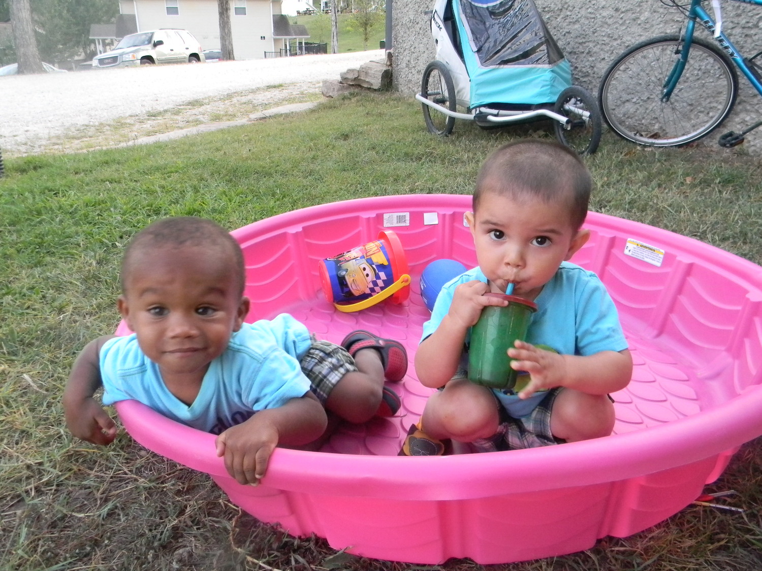 Judah and Israel modeling some face-to-face interaction as the chill in the pool :)