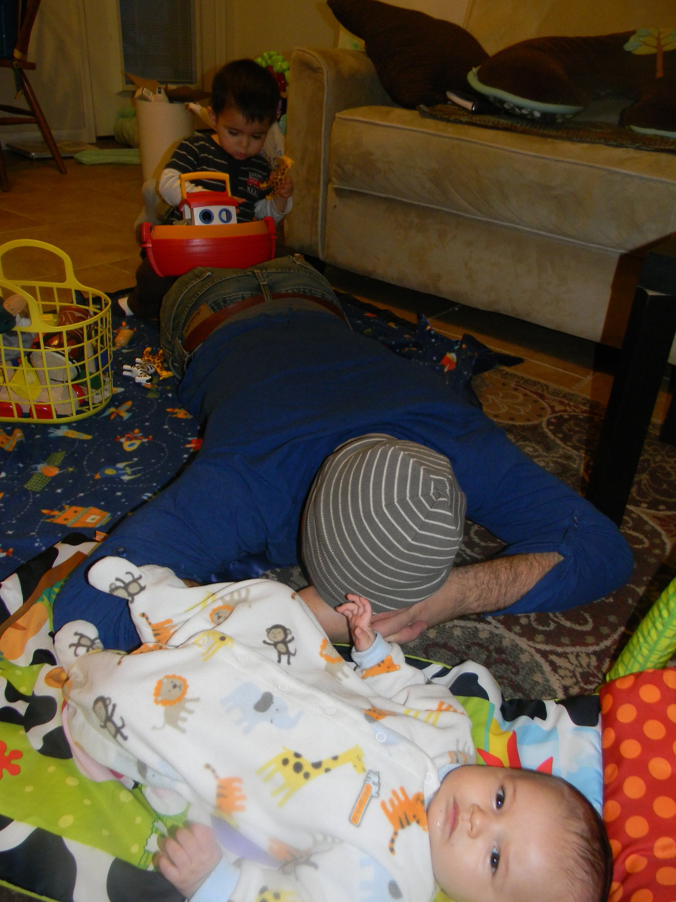 John napping while "watching" both boys :)