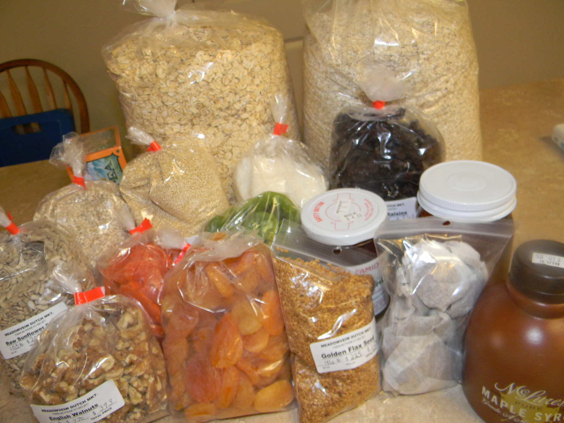 Lots of bulk foods from the Mennonite store in the area