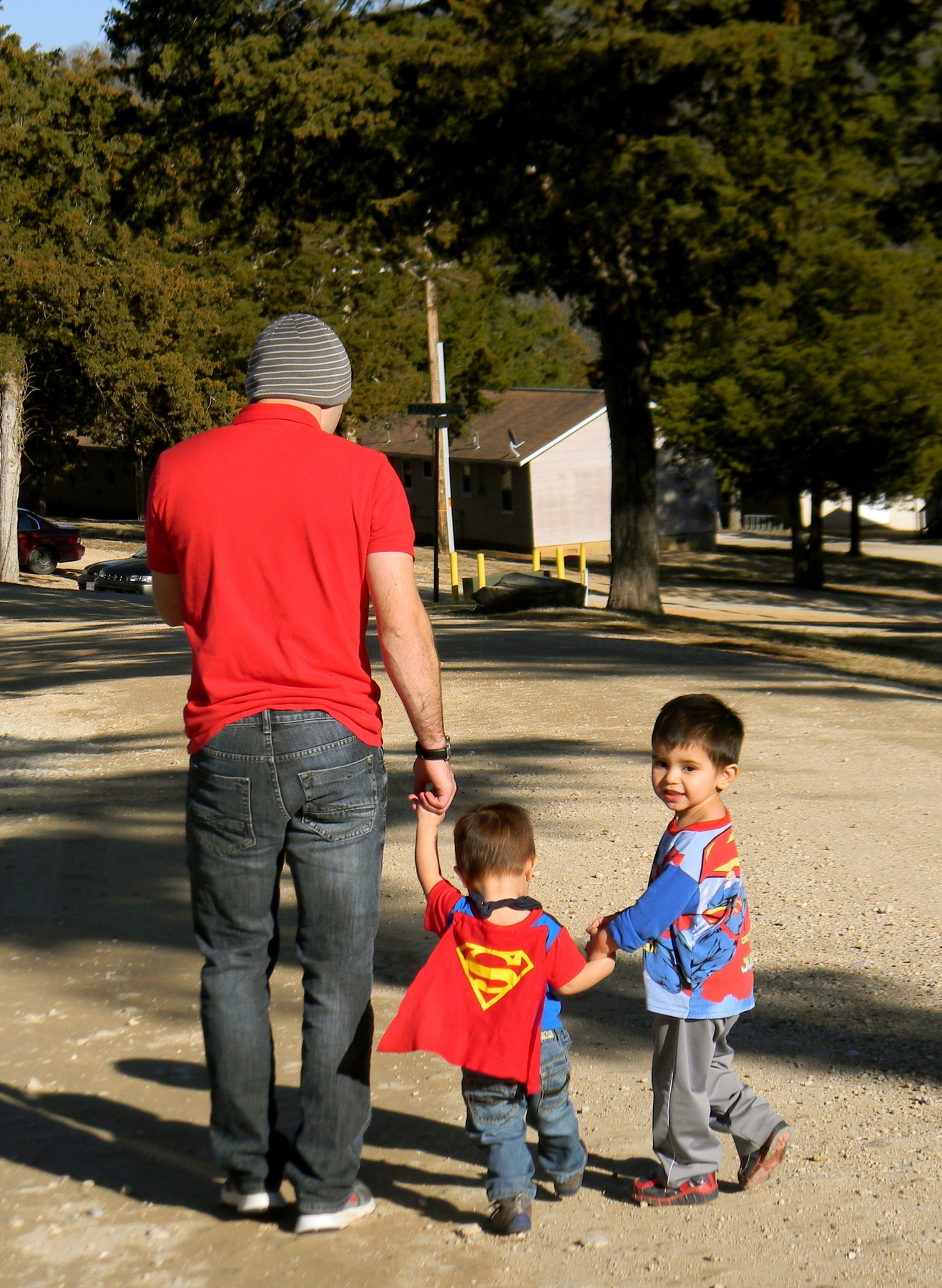 Super-Dad with his two little superheroes.