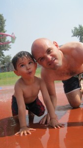 John and Judah pretending to be hippos. What else would you do in a splash pad :)?