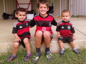 The boys love Kaine! And they all matched in their German soccer outfits :).