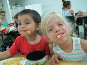 Judah and his friend Layla enjoying their food