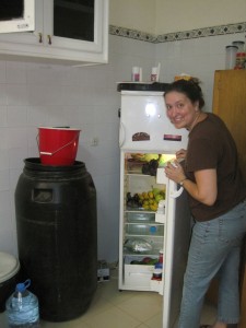 Our Fridge, next to the water barrel