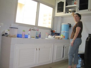 Kitchen - notice the blue containers, thats for filtering water for drinking