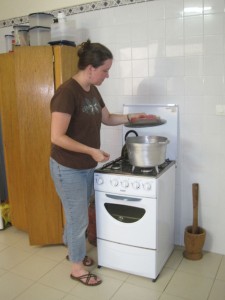 Jenny using our stove, small isn't it?