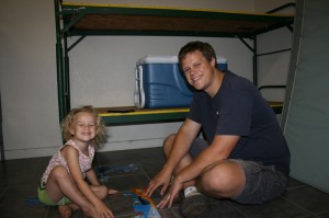 Elayne and Jordan put together a floor puzzle - using daddy-daughter time between lingusitics work to the fullest!