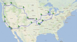 A map detailing the placed we've traveled over the past four months on the road.