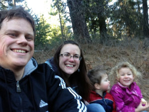 Jordan, Amy, Titus and Elayne out for an 'adventure hike' in the woods by Rob and Laurie Greenslade's house