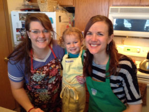 Anne, Elayne, and Amy at the Woods' making cookies