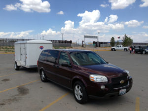 Our minivan and trailer in the Mexican checkpoint