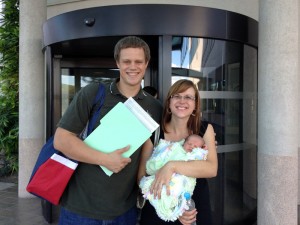 Jordan and Amy leaving Hospital CIMA with baby Joel!