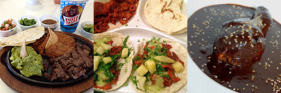 Mexican tacos are simpler than American ones, smaller, and served with more variety in salsa. Pastór is slow-roasted and sliced off bit by bit as needed from a large chunk of meat. Mole is made from cacao, but in a savory fashion rather than sweet like chocolate.
