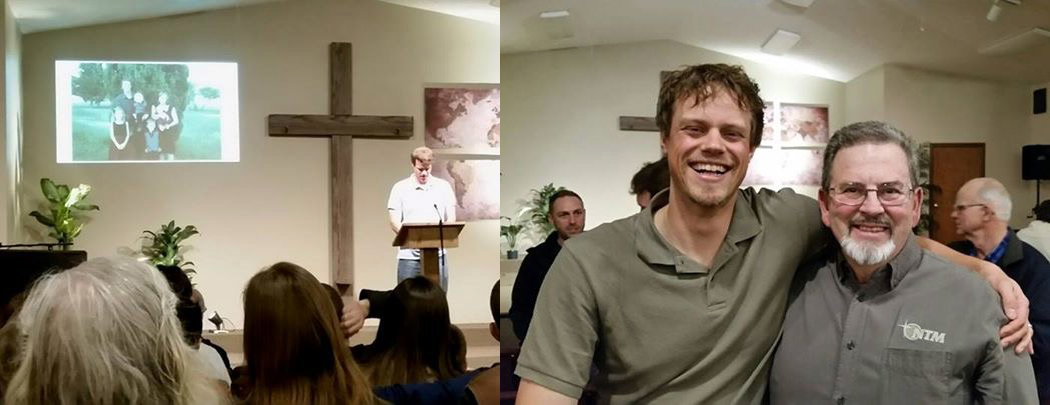 Jordan sharing at Peaceful Valley Church about February's trip to the mountains. | Jordan together with New Tribes rep and good friend Mike Klontz.