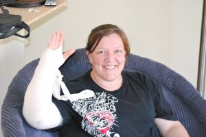 waving with my new cast