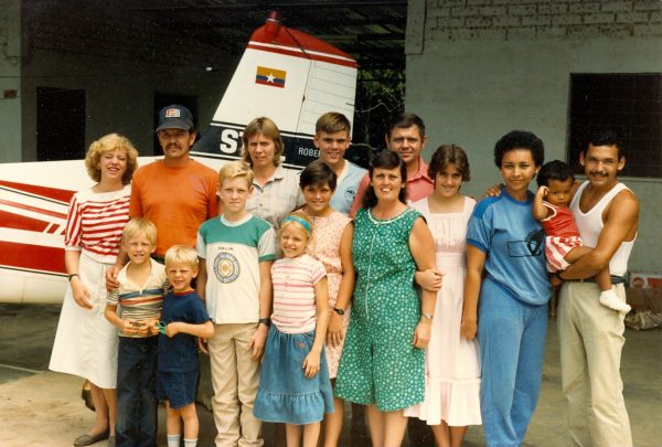 This picture of our Guahibo team was taken right after we evacuated in 1987.  Joyce is in the green dress.
