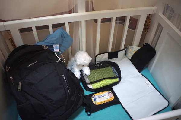 The hardy backpack-diaper bag along with the Moby Wrap--all packed and ready to go to the hospital!