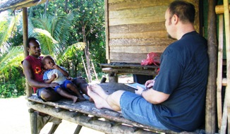 Rick works through a comprehension check with a translation helper.