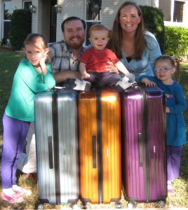 Here we are with some of our luggage (Amy and I have silver and black).  We all got to pick out the color we wanted and it was lots of fun!