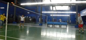Playing a friendly game of Sunday afternoon badminton with friends from MBCC.