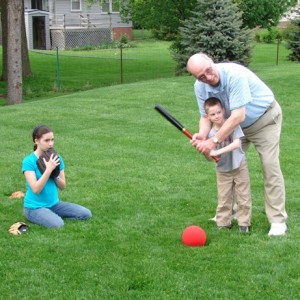 One more special memory in the States - Uncle Dennis playing baseball with Rebekah and Luke.