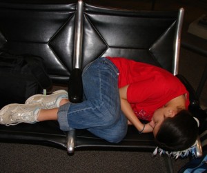 Rebekah sleeping at the Terminal in LA